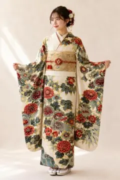 ★専用★振袖 栗山吉三郎　アイボリー 花鳥文 身丈161.5cm お洒落 正絹 ☆専用☆振袖 栗山吉三郎 アイボリー 花鳥文 身丈161.5cm お洒落 正絹