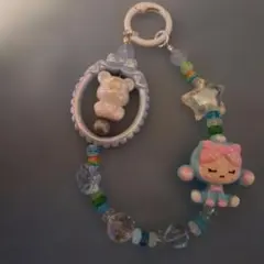 クマと星のビーズストラップ キーホルダー