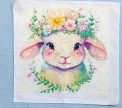 クロスステッチ刺繍 完成品 うさぎ 花冠のサムネイル