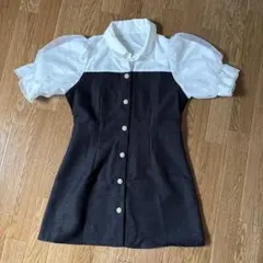 パフスリーブミニワンピース 黒と白