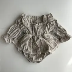 marron 花柄ロンパース 6m グレー
