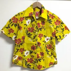 PAIKAJI レーヨン　アロハシャツ　年代物　ヤシの木　イエロー　開襟シャツ SizeMAX】Kansai 接触冷感 ヤシの木柄プリントアロハシャツ