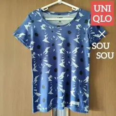 【UNIQLO】SOU・SOU UT　半袖Tシャツ　ブルー　花柄　レディースSのサムネイル