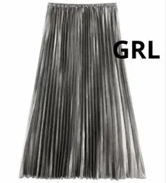 新品 GRL メタリックブラック ロングプリーツ スカート
