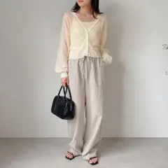 emmi　ゆるシルエット　透け感　シアー　カーディガン　長袖　イエロー　薄手のサムネイル