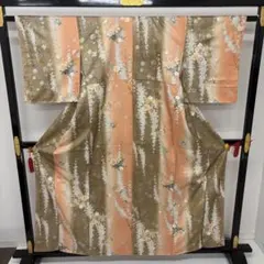 d*2様 小紋 金通し 縞に美しい花の染め 正絹 AK-8615