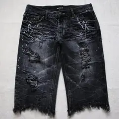 Y2K✨LOWBOX ハーフデニムパンツ ラメ 鬼ヒゲ スタッズ カットオフ