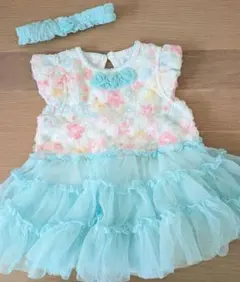 【美品】6Mベビードレス&ヘアバンド 花柄 水色