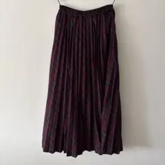 ワインレッド チェック柄 プリーツスカート