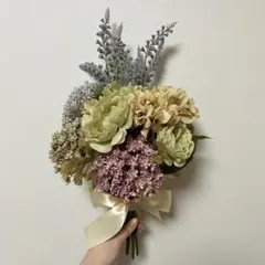 ウエディングブーケ 造花 ドライフラワー風 ガーデン 前撮り クラッチブーケ