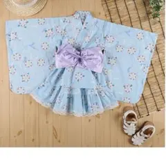 水色花柄浴衣ドレス120〜130cm