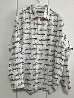 バレンシアガ　balenciaga 総ロゴ　シャツ　ホワイト　ブラック　39