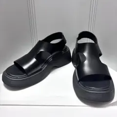 ☆美品☆【カンペール 】ストラップサンダル (37) カー 厚底 レザー 黒