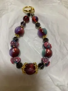 花装飾付きビーズ携帯ストラップ