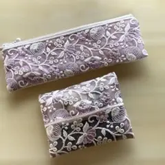 【ハンドメイド】インド刺繍リボンペンケース&ポケットティッシュケース　華やか花柄
