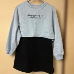 水色・黒 メッセージ刺繍入りワンピース