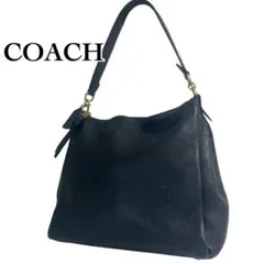 極美品 COACH コーチ ショルダーバッグ シボ革 ブラック 金具ロゴ 肩掛け