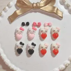 キティちゃん ピンク 黒 赤 ハート ネイルパーツ 11個セット