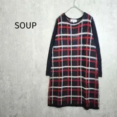 タグ付き未使用　スープ【М】モヘヤブレンドワンピース　ネイビーチェックa6395のサムネイル