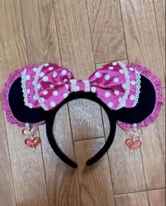 ミニーイヤリングカチューシャ　ピンク　水玉