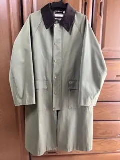 ロングコート　襟コーデュロイ　カーキブラウン