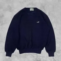 vintage Crocodile Vネック セーター ネイビー ワニロゴ