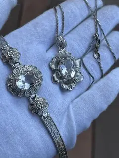 希少品　大粒天然最高品質ホワイトルチルブレスレット+ブレスレット　2点セット