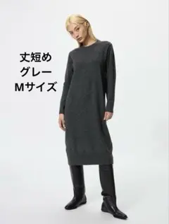 ユニクロ スフレーンワンピース／丈短め グレー Mサイズ