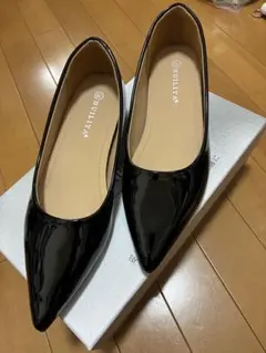 健歩源エナメル フラットパンプス ブラック 38のサムネイル