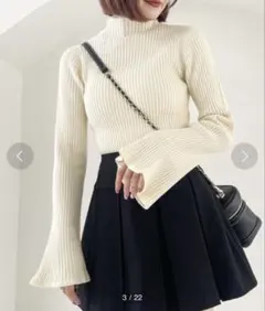 Heather ハイネックフレアリブニット　オフホワイト