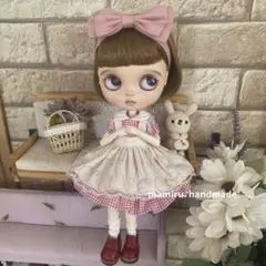 ネオブライスアウトフィット♡まあるいパフ袖♪ギンガム＆さくらんぼのエプロンワンピのサムネイル