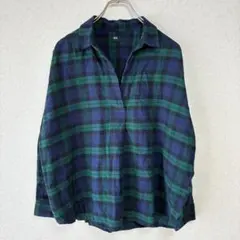 美品✨ユニクロ フランネルチェックスキッパーシャツ 長袖 L グリーン ゆったり