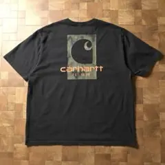 カーハート　ビッグロゴ　胸ポケット　Tシャツ　ブラック 黒　XL　両面　刺繍ロゴ