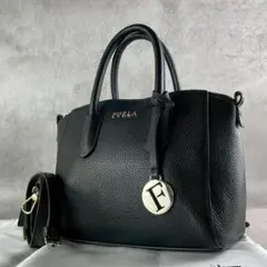 極美品✨フルラ テッサ S 2way ハンド ショルダーバッグ オールレザー 黒