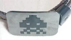 8極希少【インベーダーバックル】[本革編込エッジニシキヘビ切込飾り]80sベルト