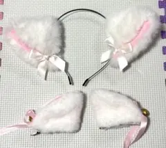 猫耳 カチューシャ ヘアピン 白 ピンク セット