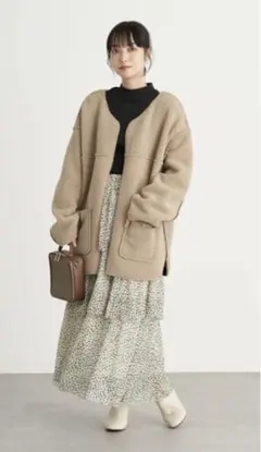 コーデュロイリバーシブルコート　 コート　ボア素材　ノーカラー