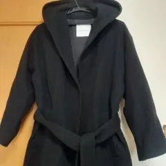 アダムエロペ　ブラックフード付きロングコート　フーテッドコート38