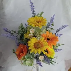 専用★ヒマワリ❤ラベンダーのクラッチブーケ&ブートニアセット　ウェディングブーケ