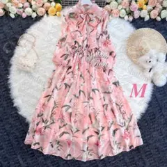 【即日発送】オールシーズン♡ウエストギャザー花柄シフォンワンピース♡M
