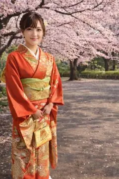 振袖 8点セット オレンジ系 ほぼフルセット 成人式 卒業式 ショール付き