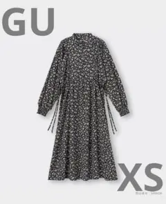 【GU】フラワープリントボリュームスリーブワンピースXS