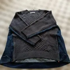 BauJeloud デニム✖ ケーブル編みデザインニット　ドッキング　異素材