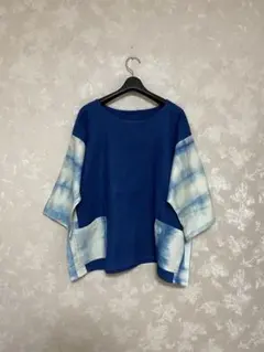 346.藍染めチュニック、ゆったり　絞り染め　二重ガーゼ　男女兼用　手染　柔かい