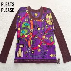 美品✨プリーツプリーズ イッセイミヤケ カットソー Tシャツ　すごろく　総柄