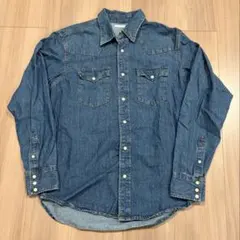 GU デニムシャツ 長袖 ダークブルー ウエスタン 綿100% M