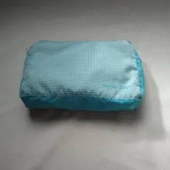 水色 チェック柄 ナイロン レインコート