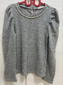 W CLOSET パールネック リブニット グレー