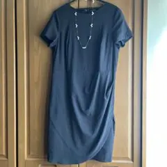 23区 大きいサイズ46 濃紺ドレープデザイン半袖ワンピース