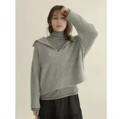 earth music&ecology ハーフジップ　ニット　グレー